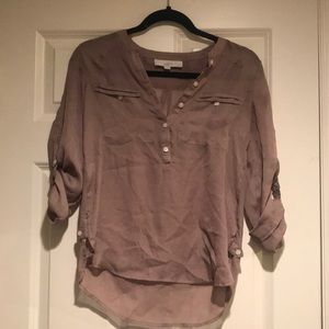 Loft Light Brown Chiffon Button Up (XSP)